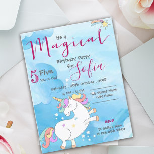 Cartes Pour Fêtes Annuelles Magique Unicorne Thème Blue Sparkle fête d'anniver