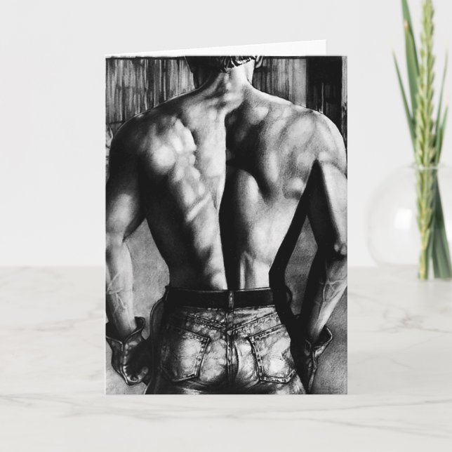 Cartes Pour Fêtes Annuelles Magnifique Bodybuilder En Jeans Serrés Art Origina (Devant)