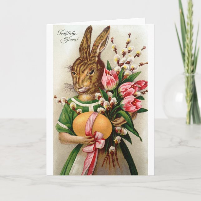 Cartes Pour Fêtes Annuelles Magnifique Dame de Pâques Bunny Willows habillé (Devant)