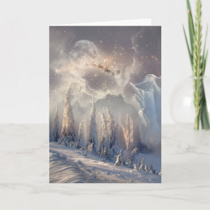 Cartes Pour Fêtes Annuelles Magnifique hiver Père Noël Flying Christmas Scène