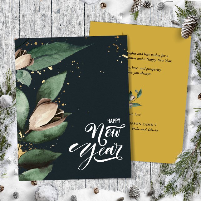 Cartes Pour Fêtes Annuelles Magnolia Gold Confetti | Joyeux appartement du Nou (Créateur téléchargé)