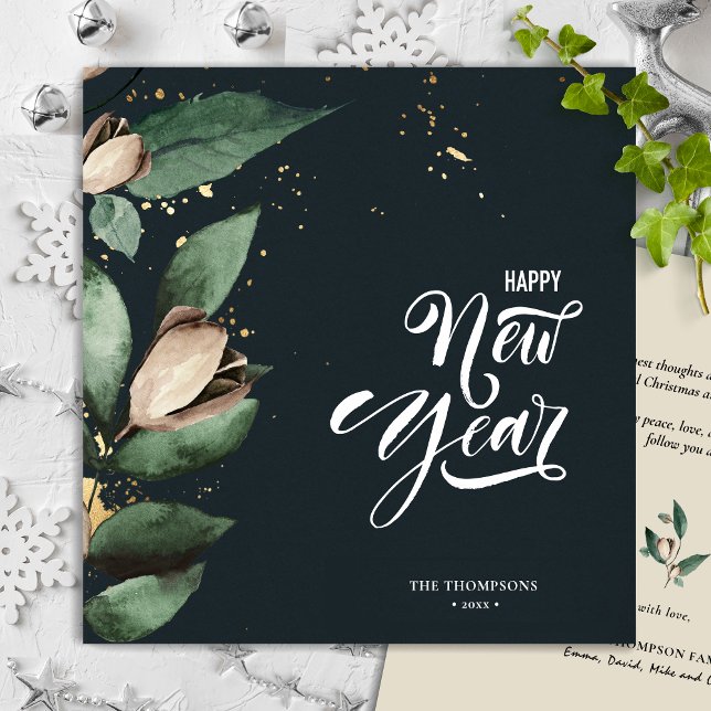 Cartes Pour Fêtes Annuelles Magnolia Gold Confetti | Joyeux Carré du nouvel an (Créateur téléchargé)