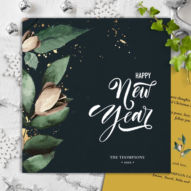Cartes Pour Fêtes Annuelles Magnolia Gold Confetti | Joyeux Carré du nouvel an (Créateur téléchargé)