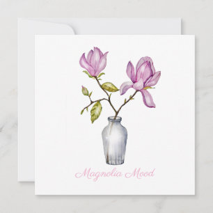 Cartes Pour Fêtes Annuelles Magnolia Rose Pâle Botanique Aquarelle