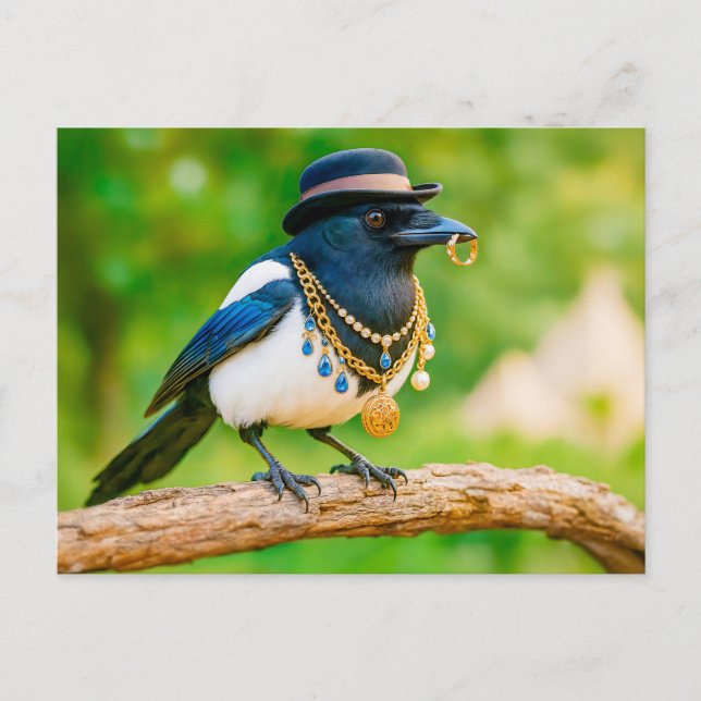 Cartes Pour Fêtes Annuelles Magpie recouverte de bijoux et de pierres précieus (Devant)