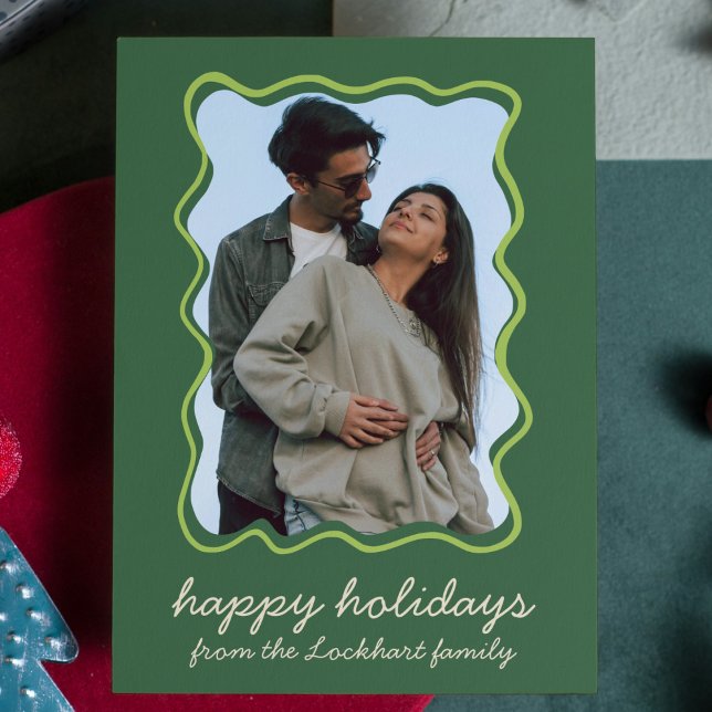 Cartes Pour Fêtes Annuelles Main agitée Tirée Funky Whimsical Frontière Photo (wavy hand drawn boarder photo holiday christmas card modern whimsical )