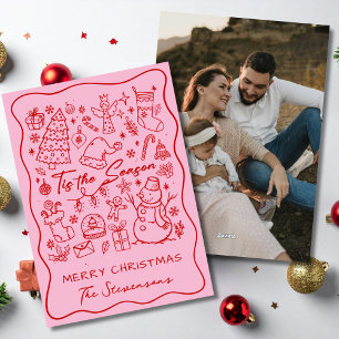 Cartes Pour Fêtes Annuelles Main dessinée fantaisiste rouge rose photo de Noël