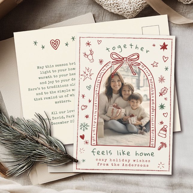 Cartes Pour Fêtes Annuelles Main dessinée Whimsical Christmas Bow Doodle Photo (Créateur téléchargé)