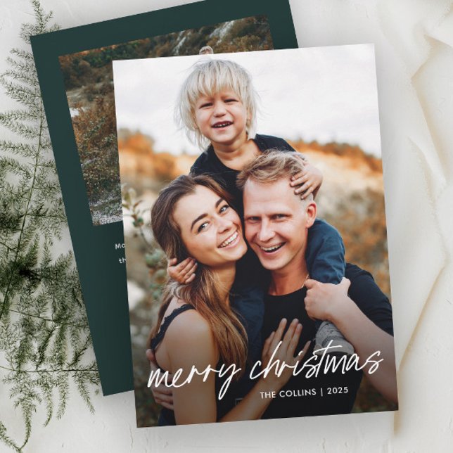 Cartes Pour Fêtes Annuelles Main moderne Lettré 2 Photo Noël (Simple Hand Lettered 2 Photo Christmas Cards.)