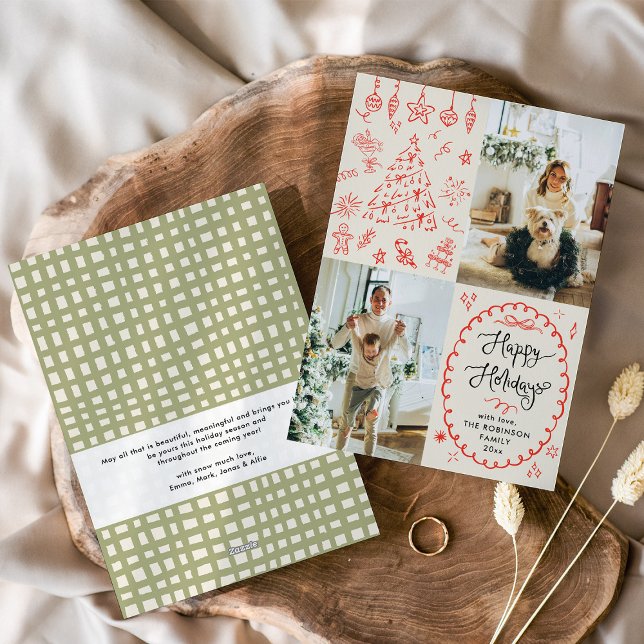 Cartes Pour Fêtes Annuelles Main moderne tiré Boho Happy Holidays 2 Photo (Créateur téléchargé)