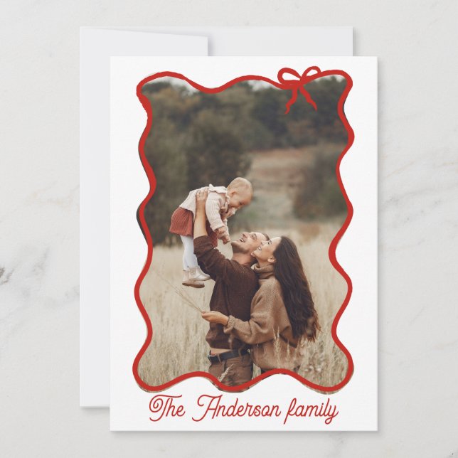 Cartes Pour Fêtes Annuelles Main Rustique Joyeuse de Noël tirée Bow rouge (Devant)