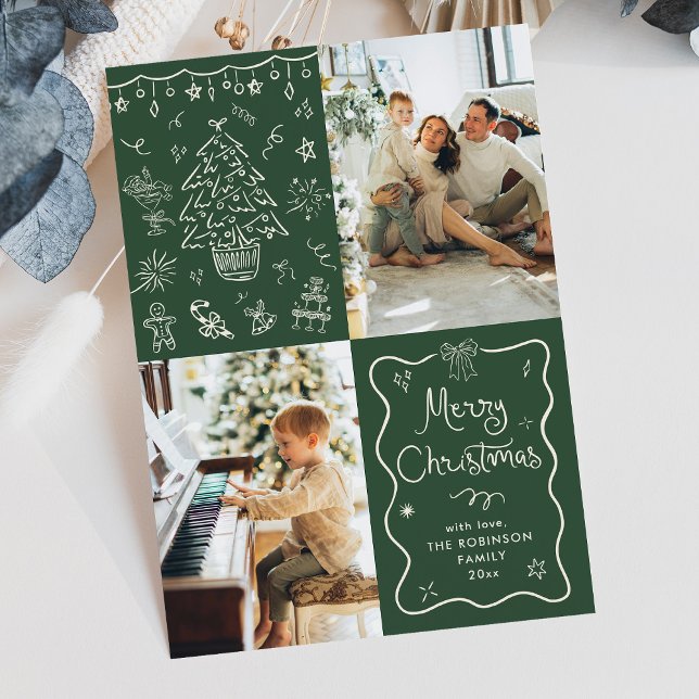 Cartes Pour Fêtes Annuelles Main verte foncée tirée Joyeux Noël 2 Photo (Créateur téléchargé)