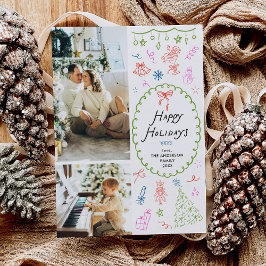 Cartes Pour Fêtes Annuelles Main Whimsical tiré Joyeux Vacances 2 Photo