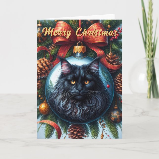 Cartes Pour Fêtes Annuelles Maine Coon Black Cat Christmas Card (Devant)