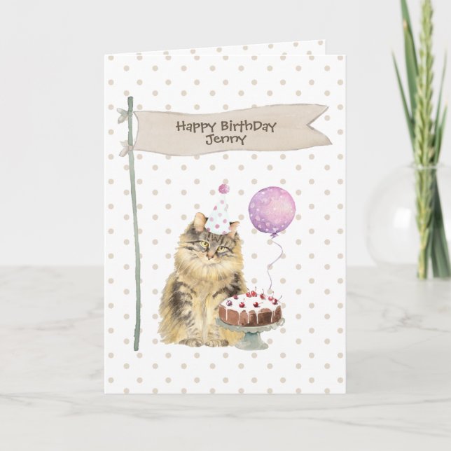 Cartes Pour Fêtes Annuelles Maine Coon Chat Anniversaire Pois (Devant)