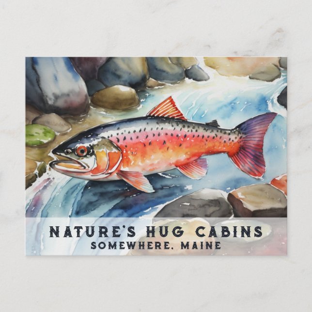 Cartes Pour Fêtes Annuelles *~* Maine Saumon Poisson Nage AP49 Peinture (Devant)