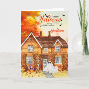 Cartes Pour Fêtes Annuelles Maison d'automne grand-nièce avec Halloween fantôm
