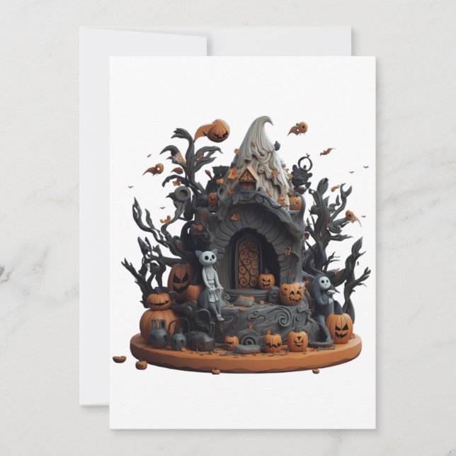 Cartes Pour Fêtes Annuelles Maison de chatte hantée Halloween 3D (Devant)