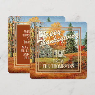 Cartes Pour Fêtes Annuelles Maison de ferme personnalisée aquarelle Joyeux Tha