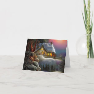 Cartes Pour Fêtes Annuelles Maison de montagne fantaisiste enneigée budget vie