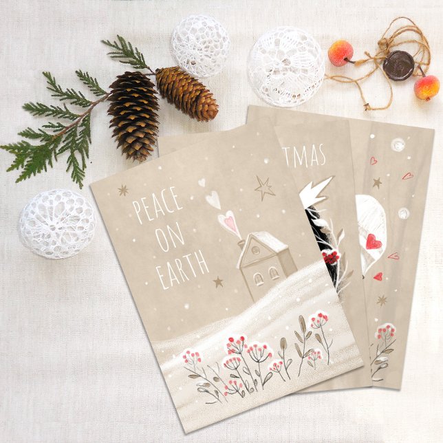 Cartes Pour Fêtes Annuelles Maison de Noël rustique en neige (Créateur téléchargé)