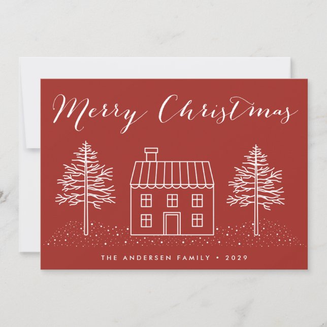 Cartes Pour Fêtes Annuelles Maison de Noël rustique Joyeux et lumières (Devant)
