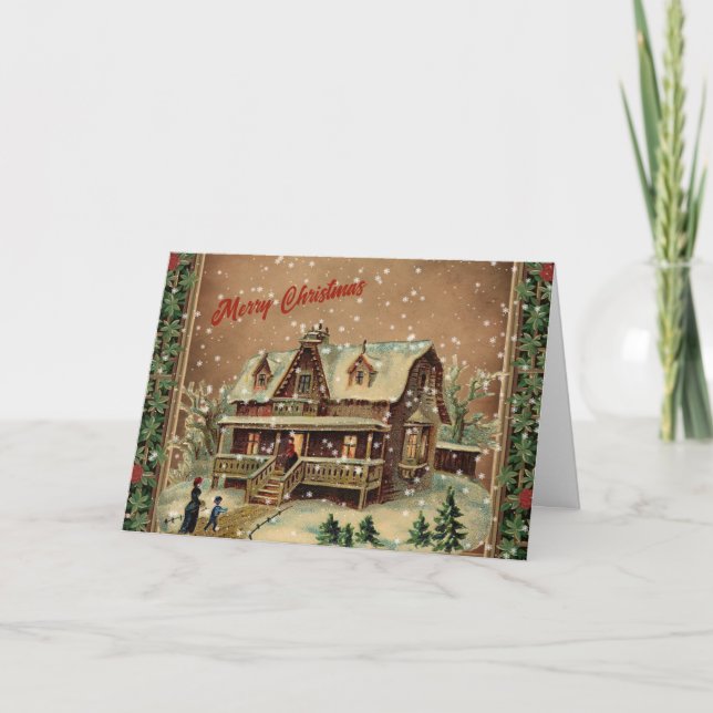 Cartes Pour Fêtes Annuelles Maison de Noël victorienne en hiver Illustration (Devant)