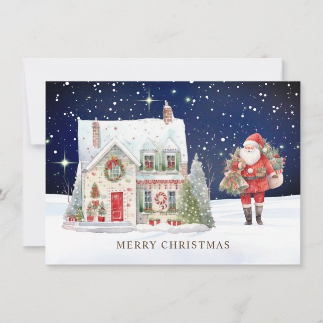 Cartes Pour Fêtes Annuelles Maison de village de Noël Père Noël (Devant)