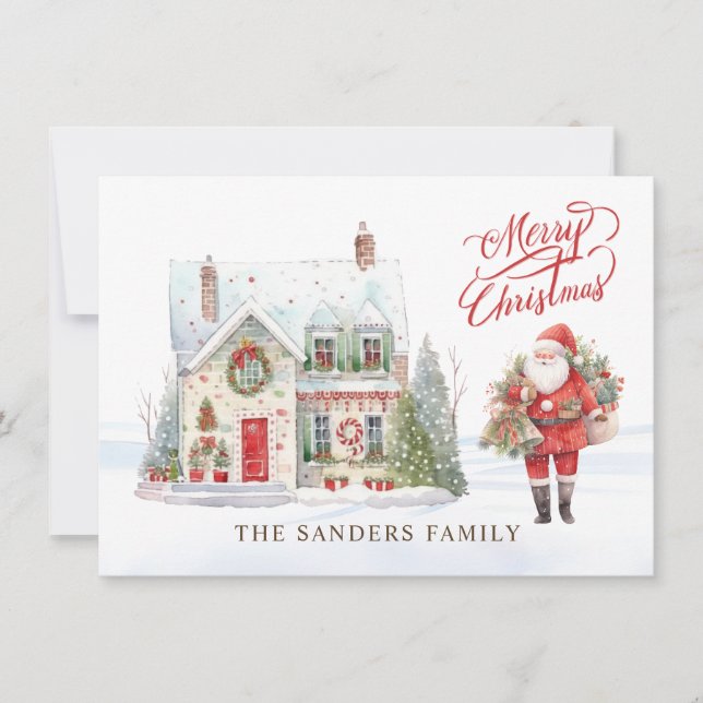 Cartes Pour Fêtes Annuelles Maison de village de Noël Père Noël (Devant)