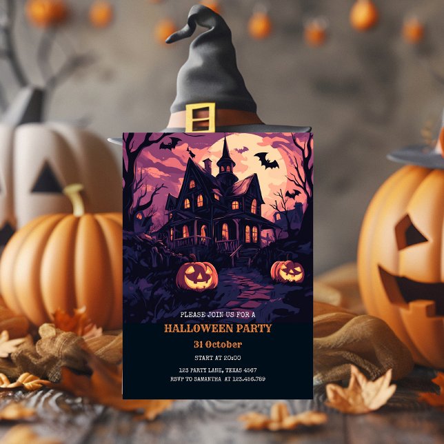 Cartes Pour Fêtes Annuelles Maison éffrayante d'Halloween à la fête de nuit (Créateur téléchargé)