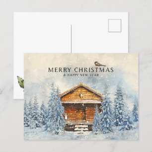 Cartes Pour Fêtes Annuelles Maison en bois d'hiver et pin