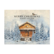 Maison en bois d'hiver et pin