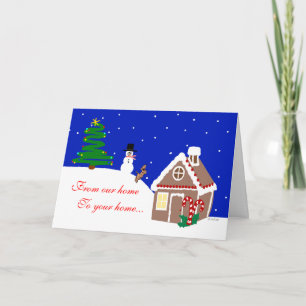 Cartes Pour Fêtes Annuelles Maison en pain d'épice et chien en neige