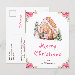 Cartes Pour Fêtes Annuelles Maison en pain d'épice rose joyeux Noël