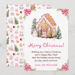Cartes Pour Fêtes Annuelles Maison en pain d'épice rose joyeux Noël