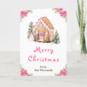 Cartes Pour Fêtes Annuelles Maison en pain d'épice rose joyeux Noël