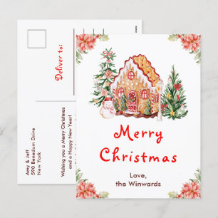 Cartes Pour Fêtes Annuelles Maison en pain d'épice rouge joyeux Noël
