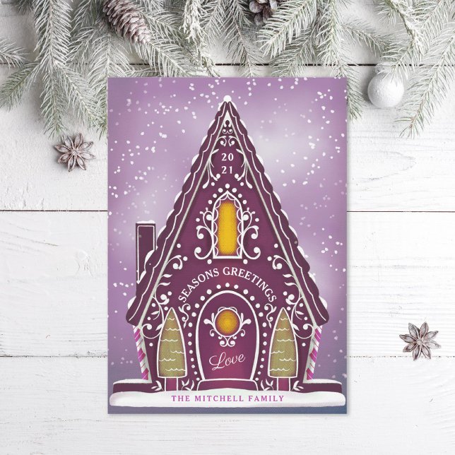Cartes Pour Fêtes Annuelles Maison en pain d'épices moelleux violet non photo (Créateur téléchargé)
