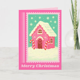 Cartes Pour Fêtes Annuelles Maison en pain d'épices rose Timbre de Noël