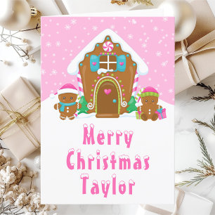 Cartes Pour Fêtes Annuelles Maison en pain d'épices rose vif Joyeux Noël