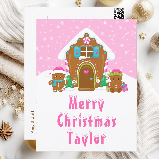 Cartes Pour Fêtes Annuelles Maison en pain d'épices rose vif Joyeux Noël (Créateur téléchargé)