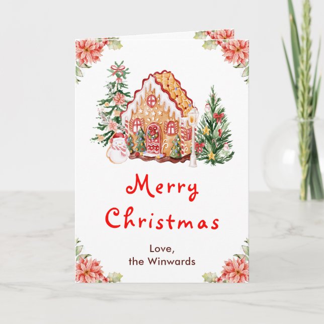 Cartes Pour Fêtes Annuelles Maison en pain d'épices Rouge Joyeux Noël (Devant)
