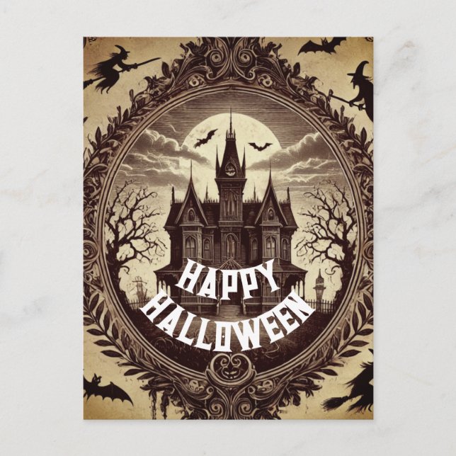 Cartes Pour Fêtes Annuelles Maison gothique victorienne hantée Happy Halloween (Devant)