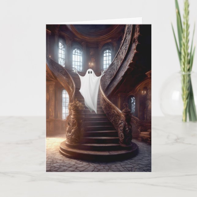 Cartes Pour Fêtes Annuelles Maison Hantée Avec Escalier (Devant)