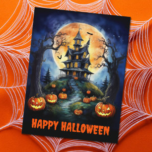 Cartes Pour Fêtes Annuelles Maison hantée d'Halloween avec Citrouilles