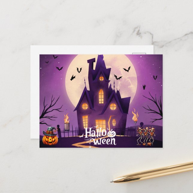 Cartes Pour Fêtes Annuelles maison hantée halloween (Devant/Arrière en situation)