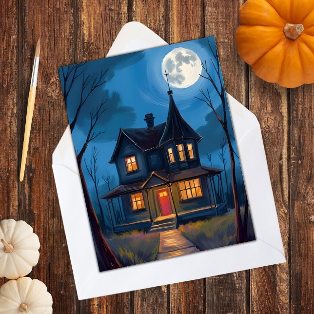 Cartes Pour Fêtes Annuelles Maison hantée Halloween Peinte à la main (Créateur téléchargé)