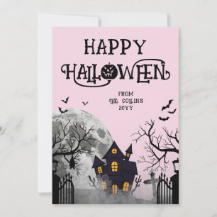 Cartes Pour Fêtes Annuelles Maison Hantée Rose Moderne Joyeux Halloween
