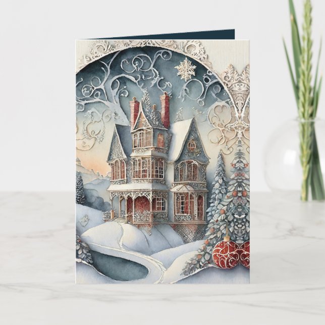 Cartes Pour Fêtes Annuelles Maison victorienne pour Noël (Devant)