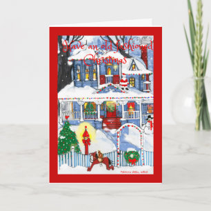 Cartes Pour Fêtes Annuelles Maison Vintage de Noël à l'ancienne décorée 